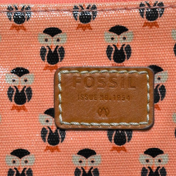 Fossil Coated Canvas Owl Print Crossbody Shoulder Bag Purse - Picture 2 of 10